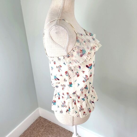 American Eagle Women's Floral Adjustable Spagetti Strap Ruffle Top Size Small - Picture 3 of 7